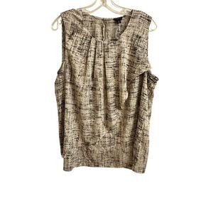 Ann Taylor Pleated Sleeveless Tiered Ruffle Blouse Tank Size 18 Cream Brown